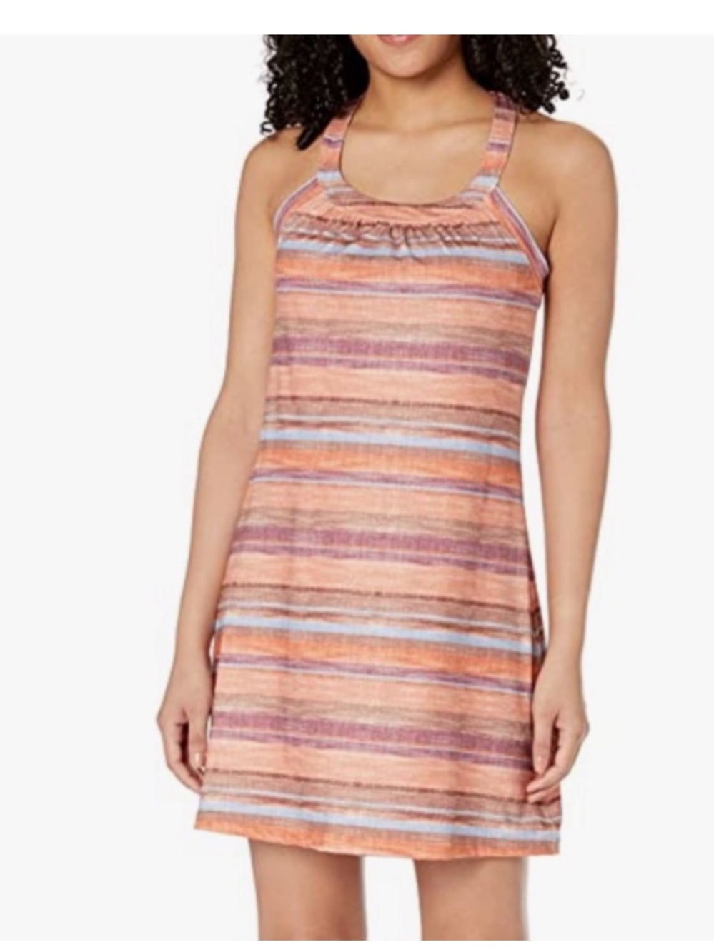 Prana Cantine Halter Dress Peach Bonita Ombre Stripe Shelf Bra Mini Size Small